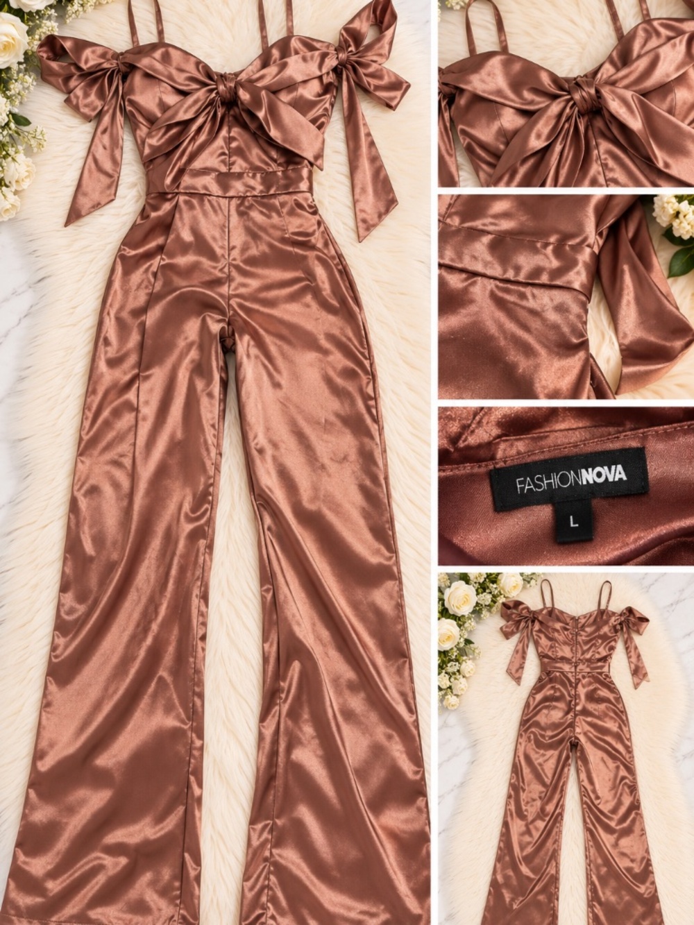 Fashion Nova, size Large, satin-look jumpsuit